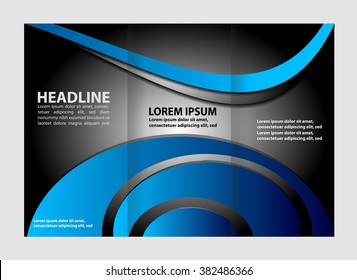 Tri-fold business brochure template, two-sided template design, mock-up cover in blue colors
