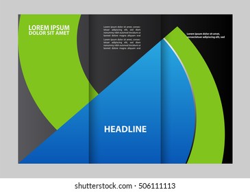 Tri-fold business brochure template, two-sided template design, mock-up cover in blue colors
