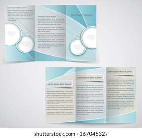 Tri-fold business brochure template, vector blue design flyer