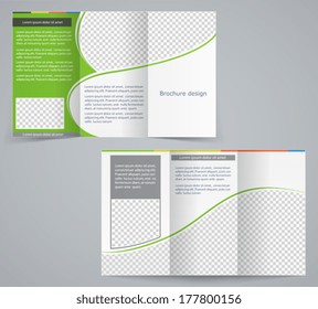 Tri-fold business brochure template, vector green design flyer