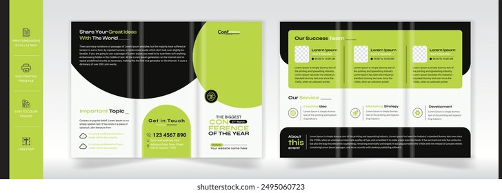 Trifold conference brochure template design. corporate minimal event trifold brochure template