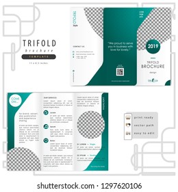 Trifold corporate brochure template with simple vector object. Modern style design with smooth gradient color in a4 print size for promotional use.