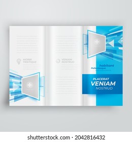 Tri-fold Cover design template action lines future theme blue color, block for image