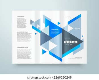 Trifold Cover design template geometric abstract triangles blue color vector