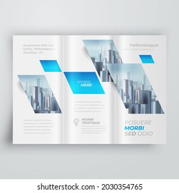 Tri-fold Cover design template rhombus style blue color, blocks for images