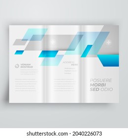 Tri-fold Cover design template rhombus style blue color, blocks for images