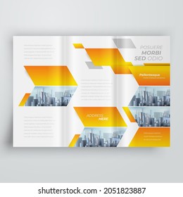 Tri-fold Cover design template rhombus style orange color, blocks for images