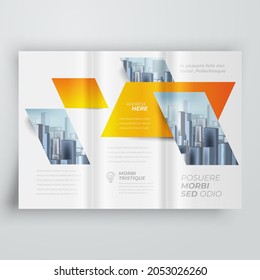 Tri-fold Cover design template rhombus style orange color, blocks for images