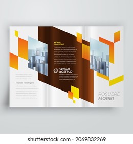 Trifold Cover design template rhombus style orange color, blocks for images