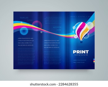 Trifold Cover Print theme cmyk colored ribbon and air ballon dark background design template vector