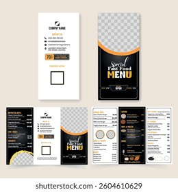 Tri-Fold Fast Food Restaurant Menu Design Template | Modern Brochure Layout for Food And Drink Offers.