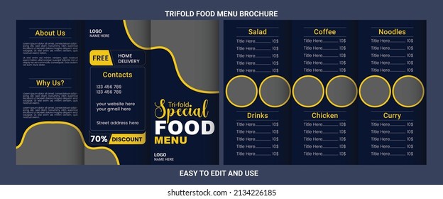 Trifold food menu template design