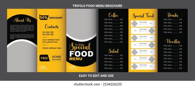 Trifold food menu template design