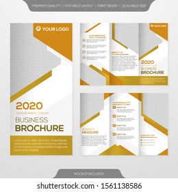 trifold geometric brochure template design with minimalist style and modern concept