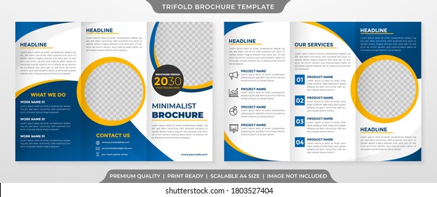 trifold geometric brochure template design with modern style and minimalist layout concept