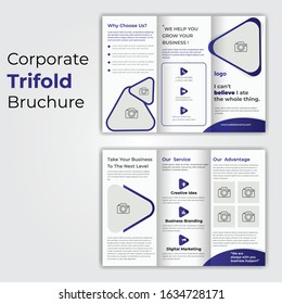 Trifold geometric business brochure template, Trifold brochure design, Construction trifold brochure template, Corporate trifold brochure.