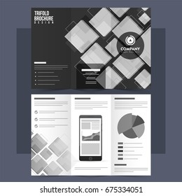 Tri-Fold Leaflet, Brochure layout with grey abstract geometric elements, Front and back page presentation for Business.