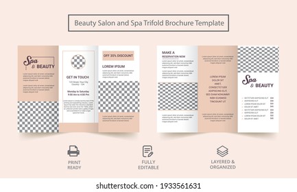 Tri-Fold Leaflet Brochure Template Vector. Beauty Spa And Salon Trifold Mock-up And Template For Brochure.