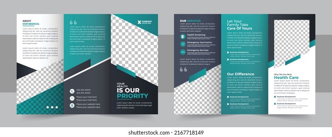 Tri-Fold Medical Brochure Design Template - Front Back Tri-Fold Medical Brochure Design Template, Corporate business trifold brochure template.