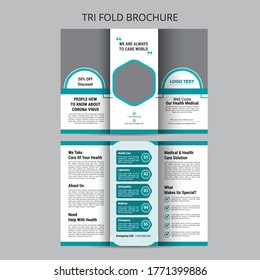 Trifold Medical Brochure Flyer Layout Template, for tri fold flyer. Creative concept  Trifold brochure..