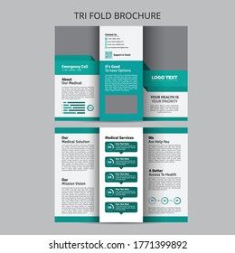 Trifold Medical Brochure Flyer Layout Template, for tri fold flyer. Creative concept  Trifold brochure..