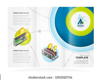 Tri-fold mining cryptocurrency theme blockchain coin