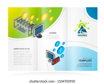 Tri-fold mining cryptocurrency theme blockchain coin