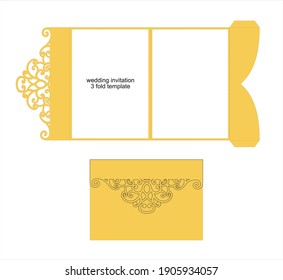 Tri-Fold Pocket Envelope 5x7 Wedding Invitation Template Quinceanera For Lasercut, Papercut  