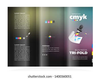 Tri-fold Polygraphy theme print cmyk design template cover black background