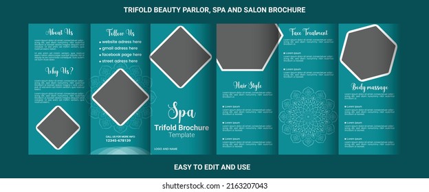 Trifold Premium Template Brochure Design For Spa, Salon, And Beauty Parlor Latest Modern Trend.