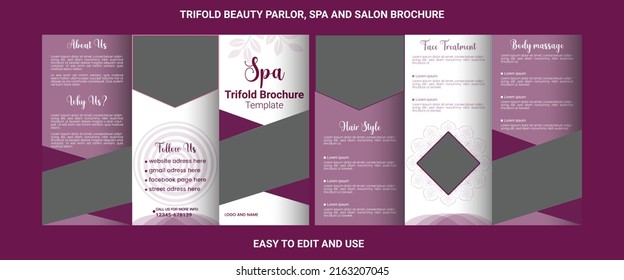 Trifold premium template brochure design for spa, salon, and beauty parlor latest modern trend.