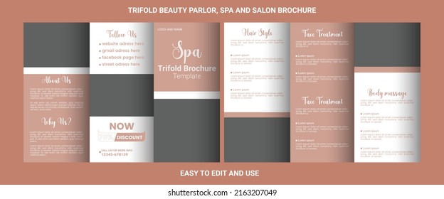 Trifold Premium Template Brochure Design For Spa, Salon, And Beauty Parlor Latest Modern Trend.