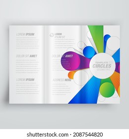 Tri-fold print Colored Circles 3d flying perspective cover design template geometric cylinders theme
