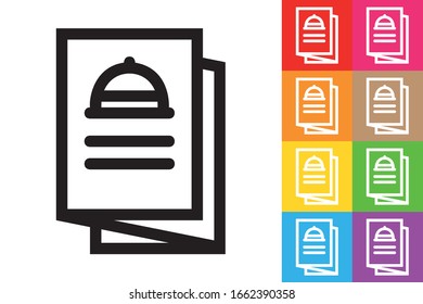 Trifold Restaurant Menu. Line Icon With Different Color Background.