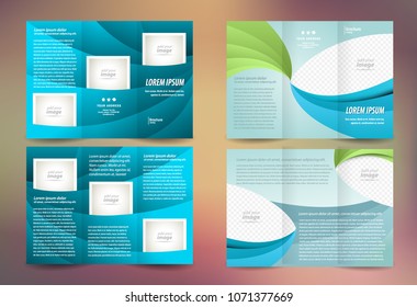 Tri-fold set brochure design template waves theme