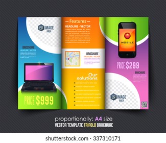 Tri-Fold Technology Concept Brochure Template. Corporate Leaflet, Cover Design