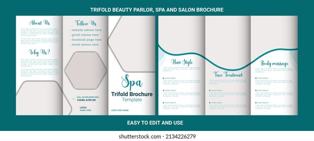 Trifold Template Brochure For Beauty Parlor, Spa And Salon