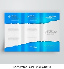 Tri-fold torn paper Cover design template blue color vector