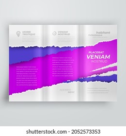 Tri-fold torn paper Cover design template violet color vector