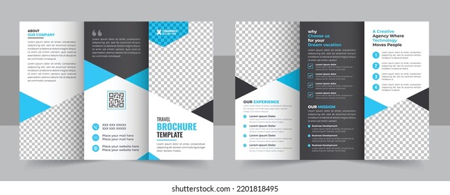 Trifold Travel Brochure Template, Creative and Professional Travel Agency Trifold Brochure Layout. Trifold Brochure Design template vector eps