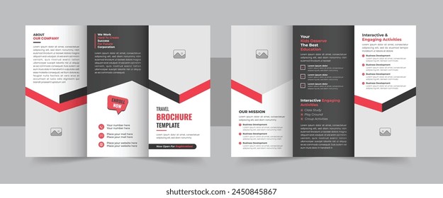 Trifold Travel Brochure Template, Creative and Professional Travel Agency Trifold Brochure Layout. Travel trifold brochure annual report cover, business tri fold corporate brochure cover