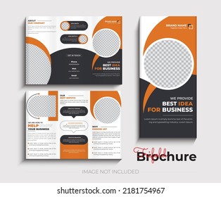 Tri-fold yellow brochure design with square and abstract shapes, corporate business template