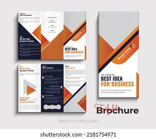 Tri-fold yellow brochure design with square and abstract shapes, corporate business template