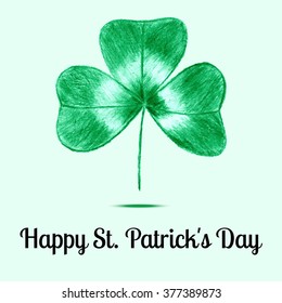 Trifoliate clover drawn by hand with colored pencils. Concept posters, leaflets. The symbol of St. Patrick's Day
