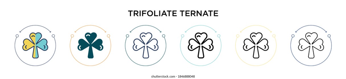 Trifoliate ternate icon in filled, thin line, outline and stroke style. Vector illustration of two colored and black trifoliate ternate vector icons designs can be used for mobile, ui, web