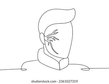 Trigeminal nerve on a man's face. Trigeminal neuralgia. National Trigeminal Neuralgia Awareness Day. One line drawing for different uses. Vector illustration.