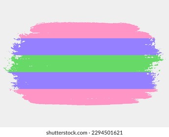 Trigender-Fahne mit einer Bürste auf weißem Hintergrund. Konzept der LGBT-Rechte Moderne Stolz-Paraden Plakat. Vektorgrafik