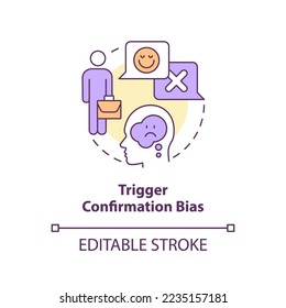 Trigger confirmation bias concept icon. Cognitive prejudice example in recruitment abstract idea thin line illustration. Isolated outline drawing. Editable stroke. Arial, Myriad Pro-Bold fonts used