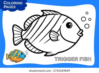 Trigger Fish Vector Design Illustration For Coloring Book Of Kindergarten