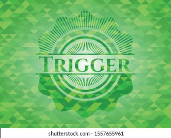 Trigger green mosaic emblem. Vector Illustration. Detailed.
